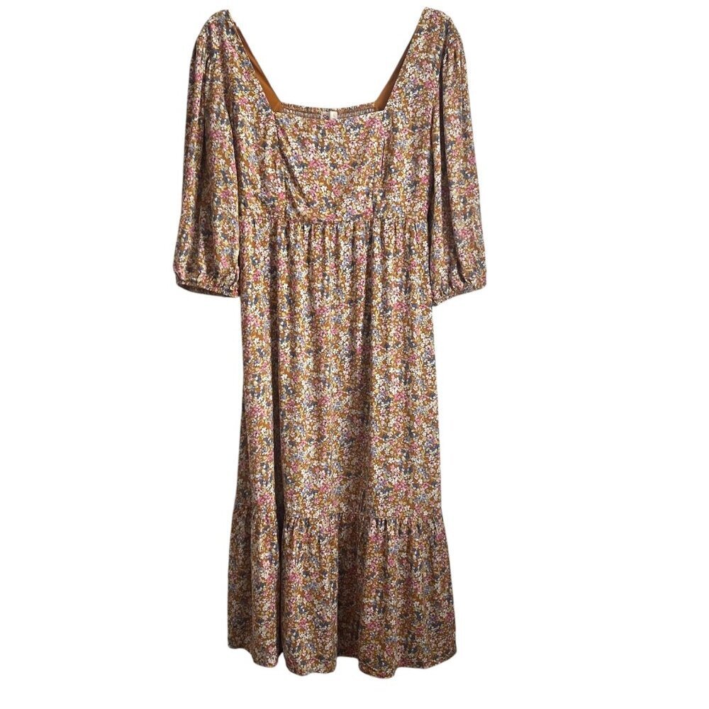 SO Women Floral Cottagecore Midi Dress Size Large Puff Sleeve Prairie Boho